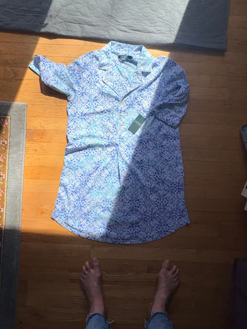 NWT Lauren Ralph Lauren Blue Medallion Cotton Sleep Shirt Nightgown Medium - Picture 9 of 17